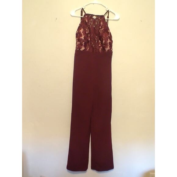 Wine / Burgandy Lace Top Jumpsuit - Picture 1 of 7